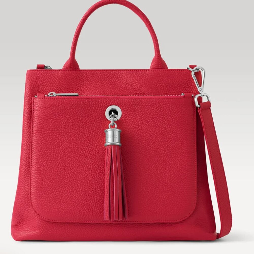Red Leather Tassel Tote Bag - Women's Handbag